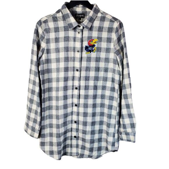 Gameday Couture KU Plaid Button Down Shirt Women's Size L - Picture 1 of 9